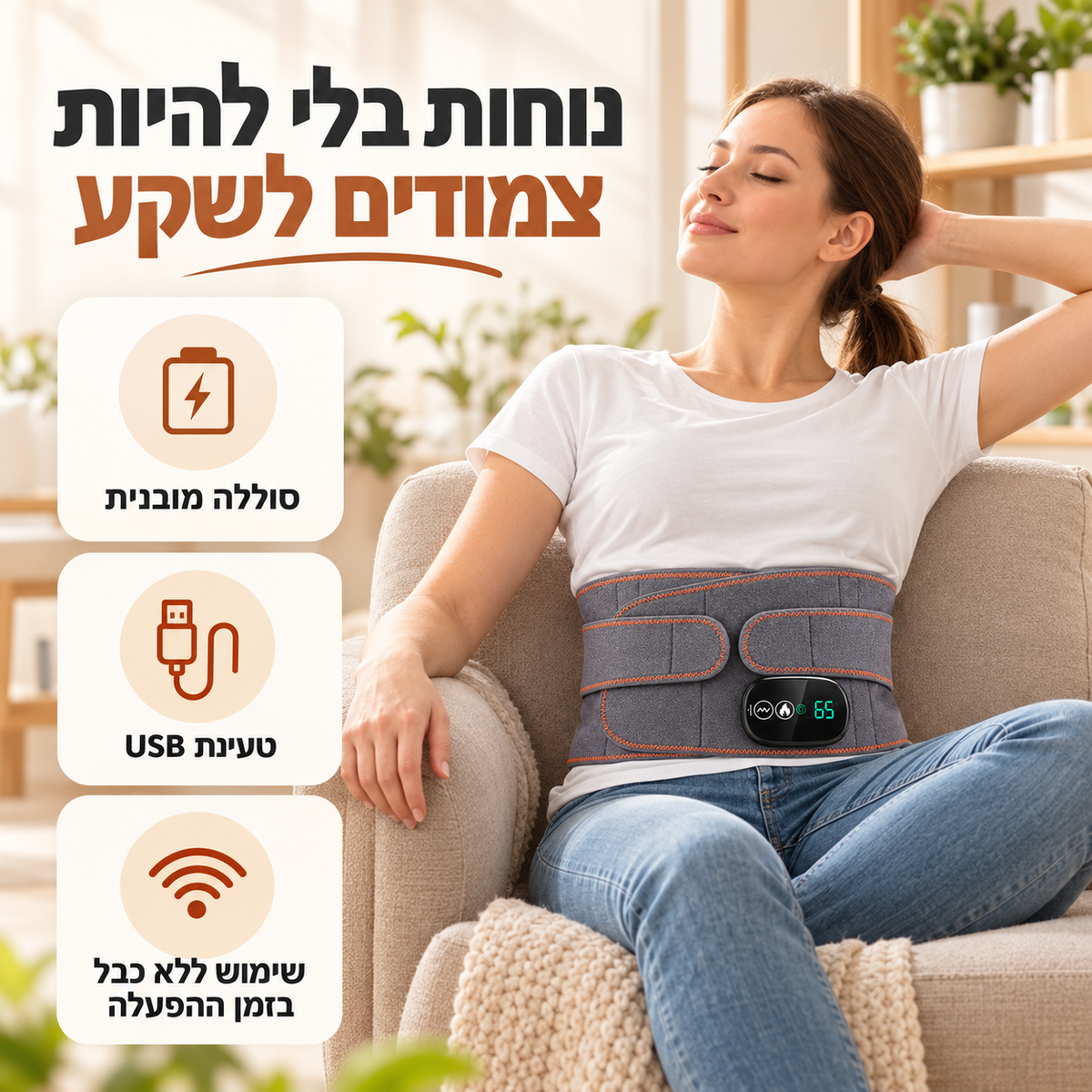 ZOREVY – חגורת חימום 3 ב-1  ועיסוי רטט לגב התחתון